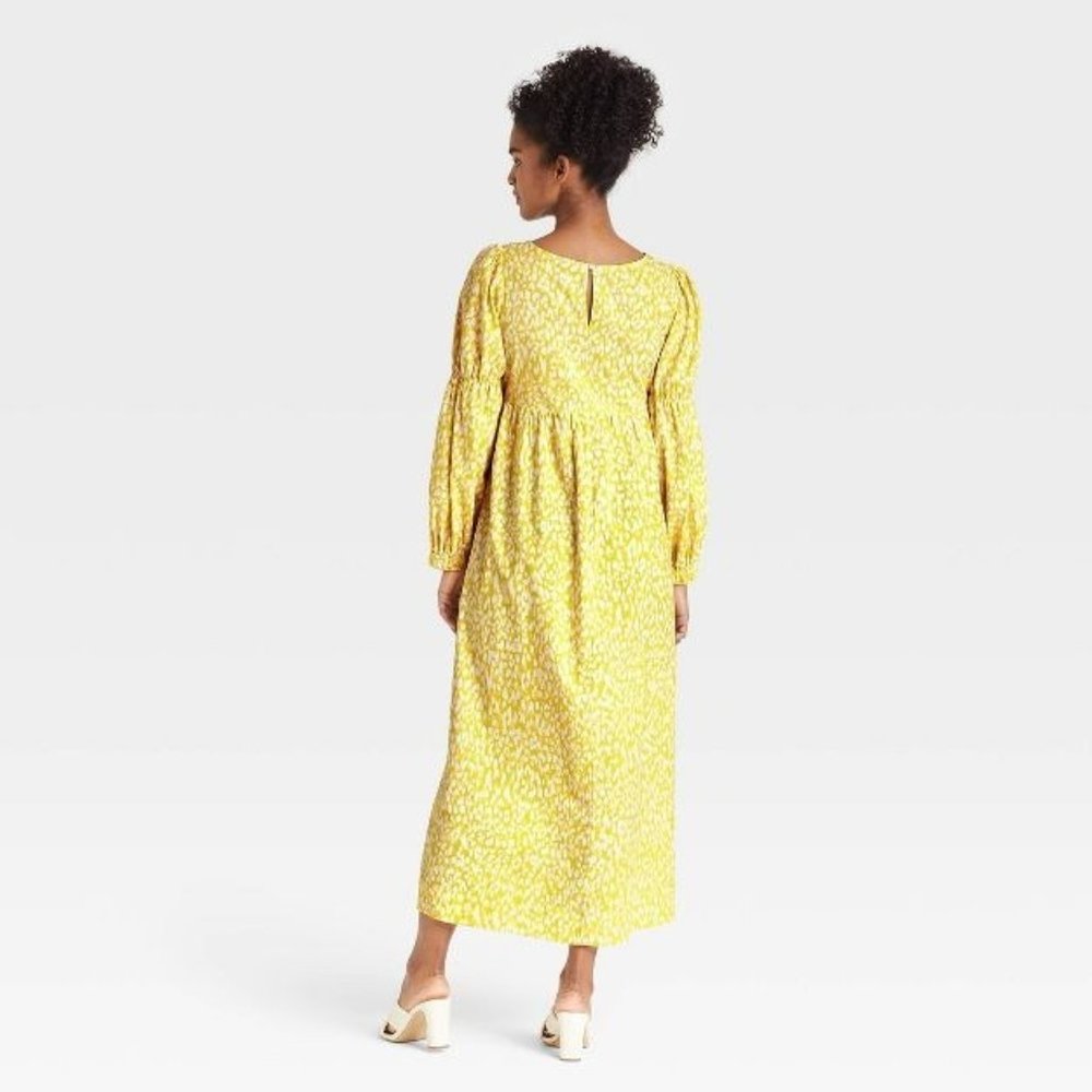 Who What Wear Women's Dress Medium Maxi Long Sleeve Yellow Leopard Print New - Picture 7 of 10